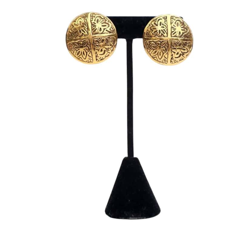 Chanel Gold Plated Camellia Cross Dome Clip On Earrings Gold Metal Good condition - Inside View