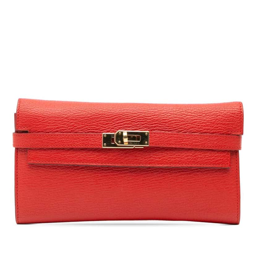 Hermès Chevre Mysore Kelly Longue Wallet Red Leather Good condition - Front View