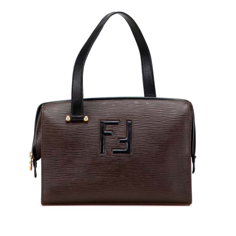 Fendi Textured Leather FF Handbag Brown Leather Good condition - Front View