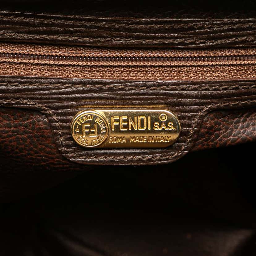Fendi Textured Leather FF Handbag Brown Leather Good condition - Box View