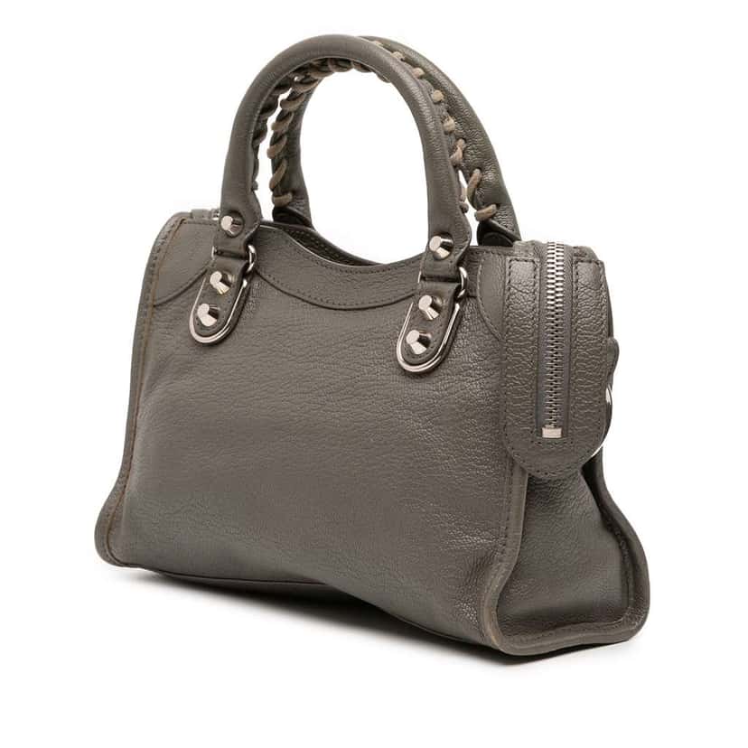 Balenciaga Mini Chevre Motocross Classic Metallic Edge City Satchel Grey Leather Good condition - Back View