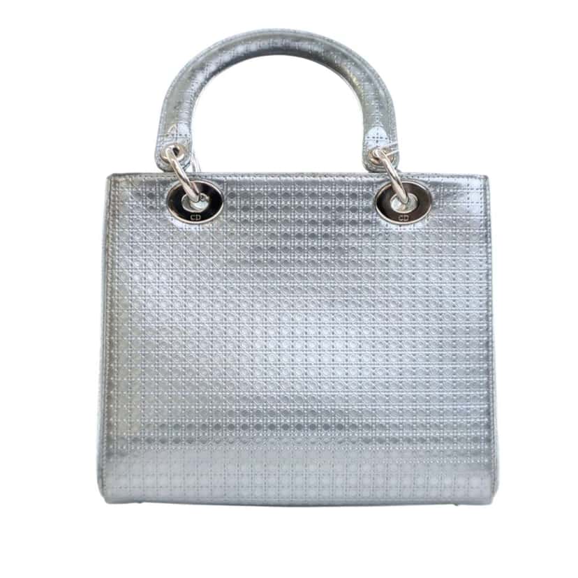 Dior Medium Metallic Patent Microcannage Lady Dior Silver Leather Good condition - Inside View