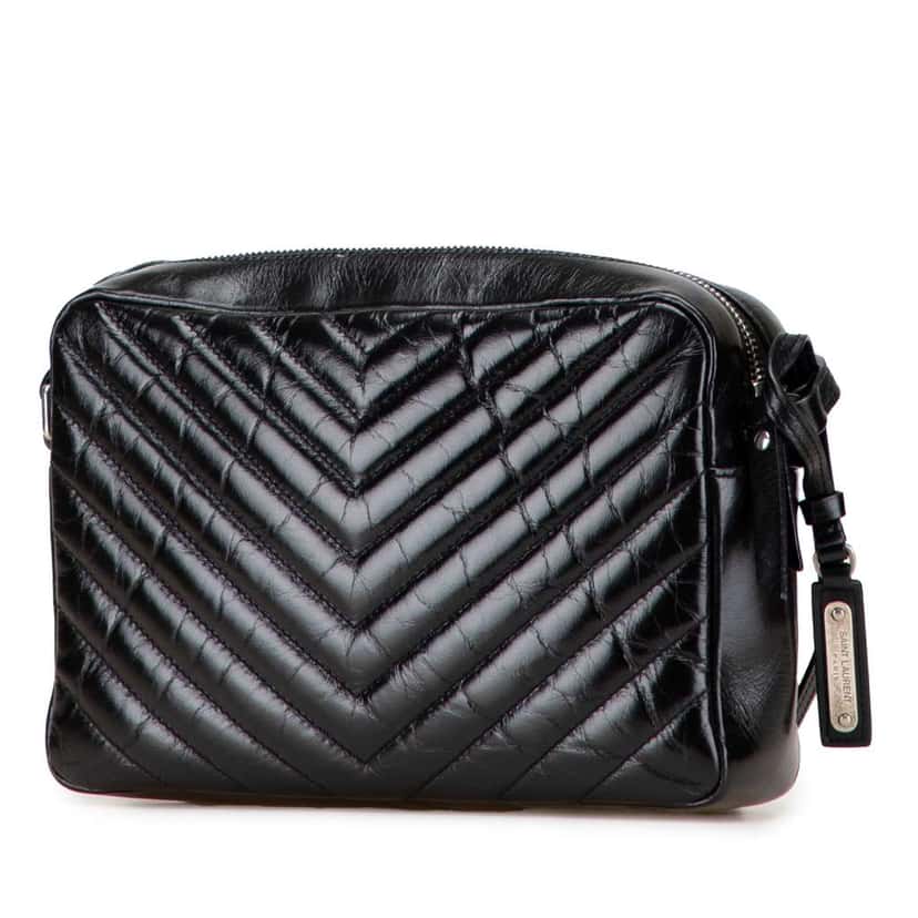 Saint Laurent Cracked Shiny Calfskin Matelasse Tassel Monogram Lou Camera Bag Black Leather Good condition - Back View