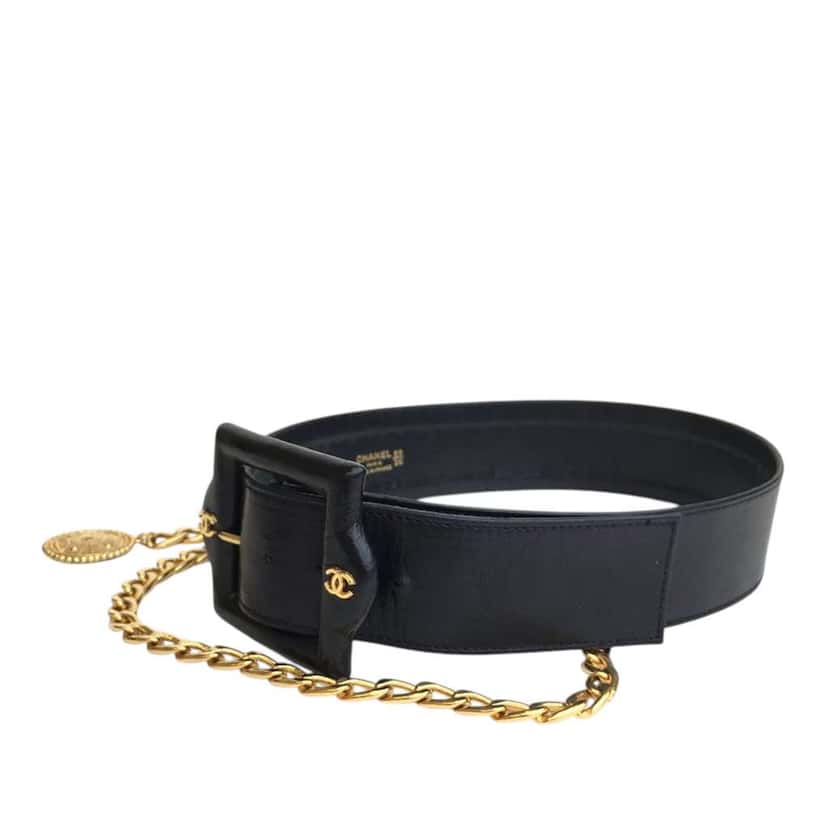Chanel Vintage Leather Chain Belt Black Leather Good condition - Inside View