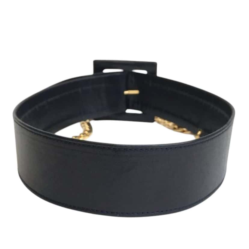 Chanel Vintage Leather Chain Belt Black Leather Good condition - Model View
