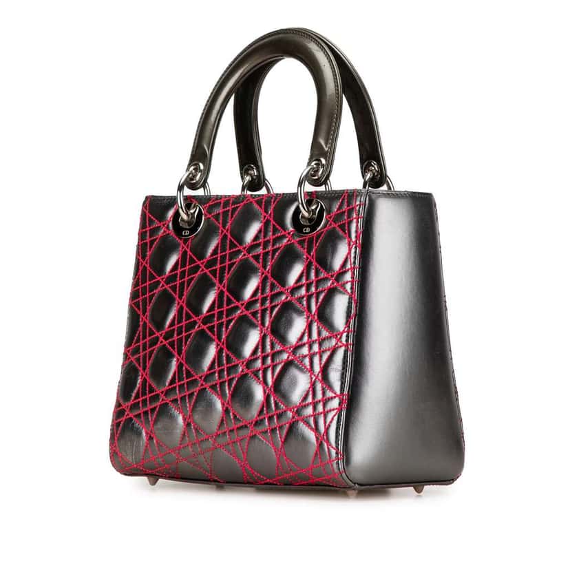 Dior Anselm Reyle Medium Metallic Lambskin Cannage Lady Dior Grey Leather Good condition - Back View