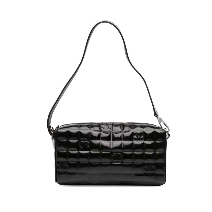 Chanel CC Chocolate Bar Patent Shoulder Bag Black Leather Very good condition - Front View