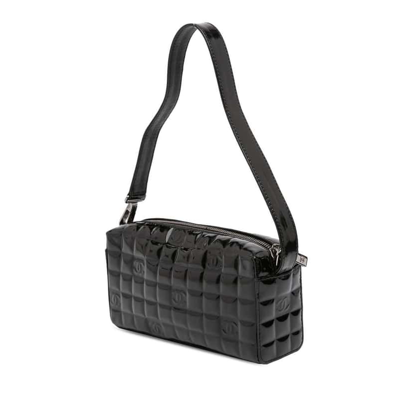Chanel CC Chocolate Bar Patent Shoulder Bag Black Leather Very good condition - Back View
