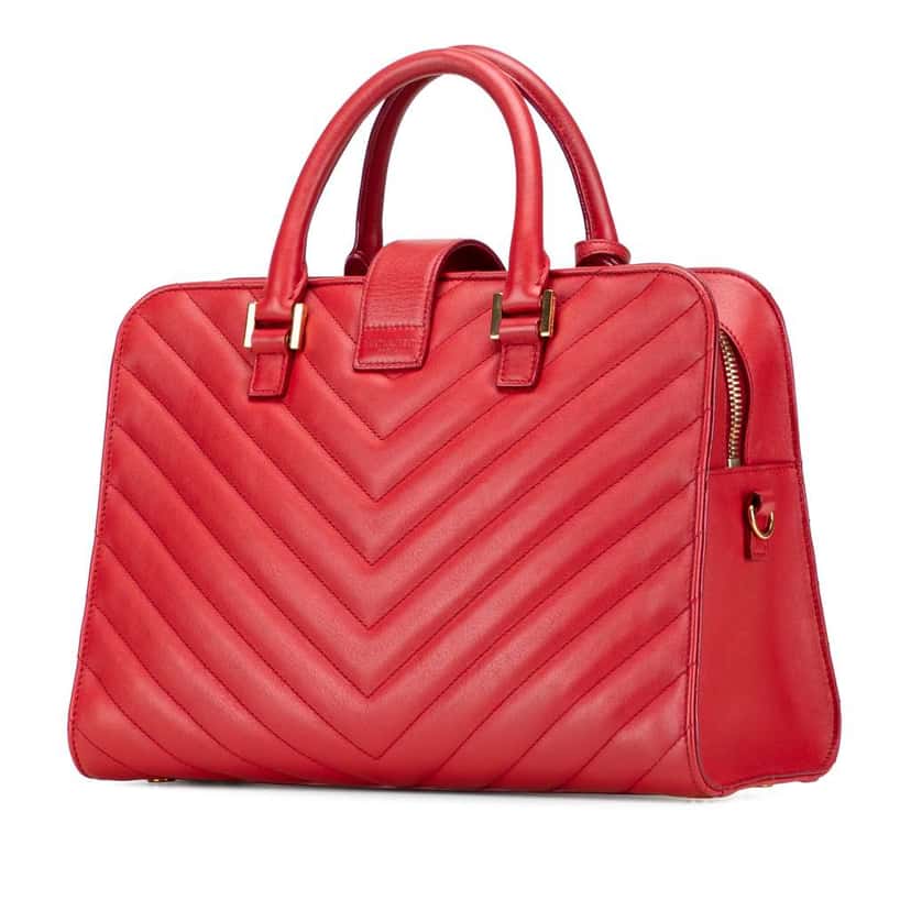 Saint Laurent Small Chevron Calfskin Monogram Cabas Satchel Red Leather Very good condition - Back View