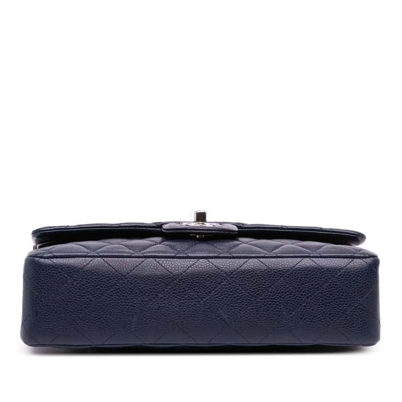 Chanel Medium Classic Caviar Double Flap Blue Leather Good condition - Inside View
