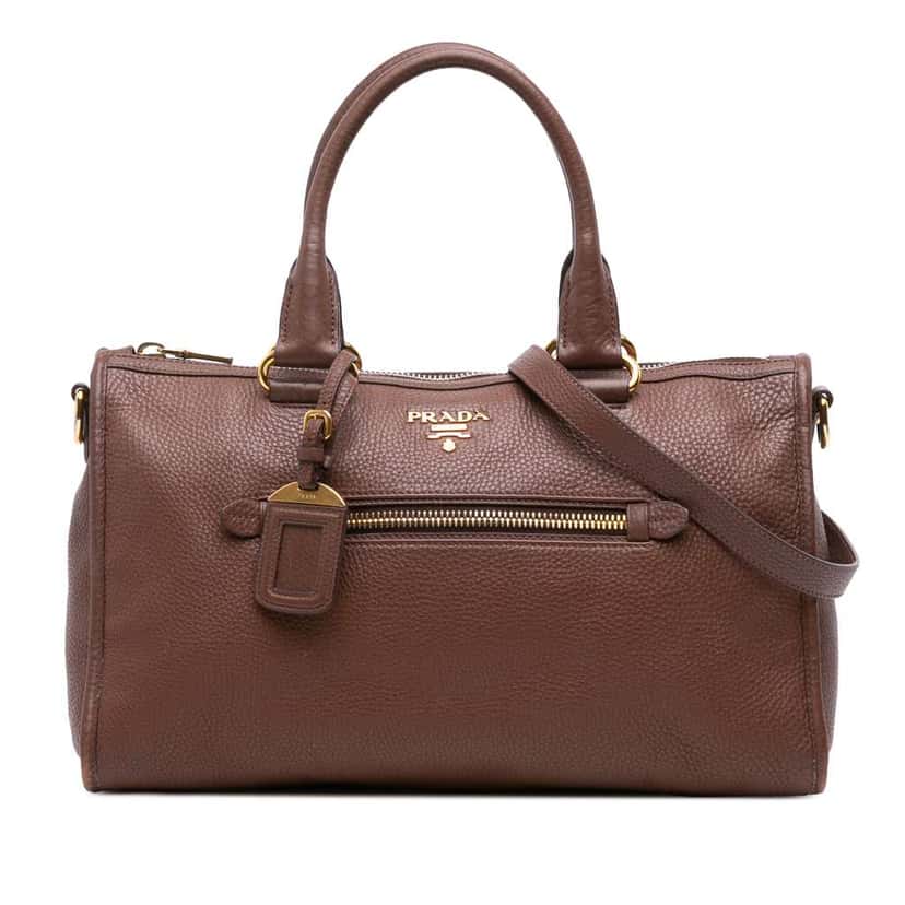 Prada Vitello Phenix Zip Top Satchel Brown Leather Good condition - Front View
