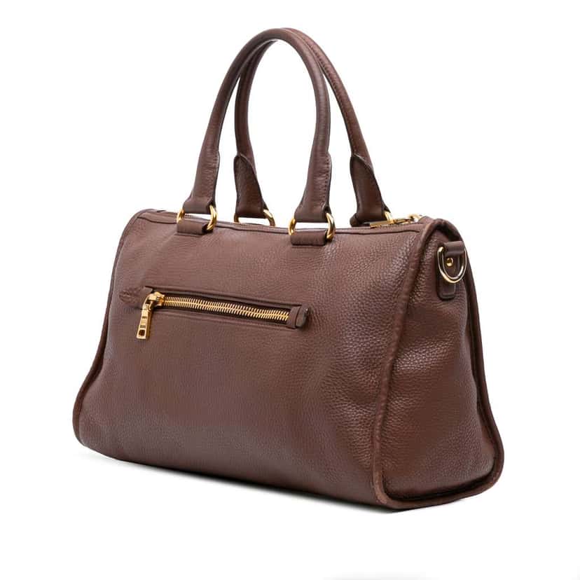 Prada Vitello Phenix Zip Top Satchel Brown Leather Good condition - Back View