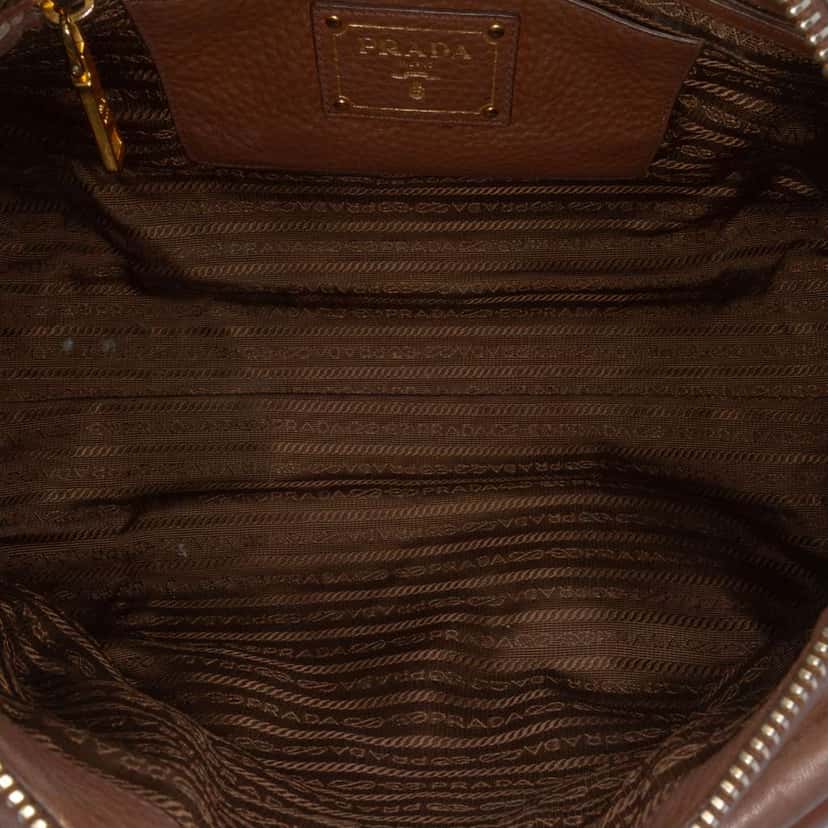 Prada Vitello Phenix Zip Top Satchel Brown Leather Good condition - Model View