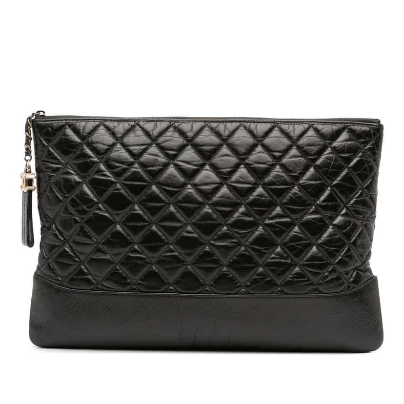 Chanel Large Aged Calfskin Gabrielle O Case Clutch Black Leather Good condition - Front View