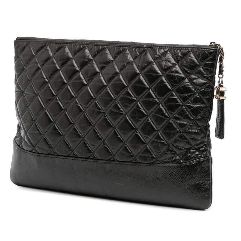 Chanel Large Aged Calfskin Gabrielle O Case Clutch Black Leather Good condition - Back View