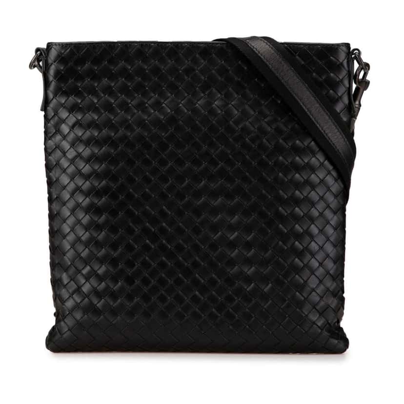 Bottega Veneta Leather Intrecciato Crossbody Black Leather Good condition - Front View