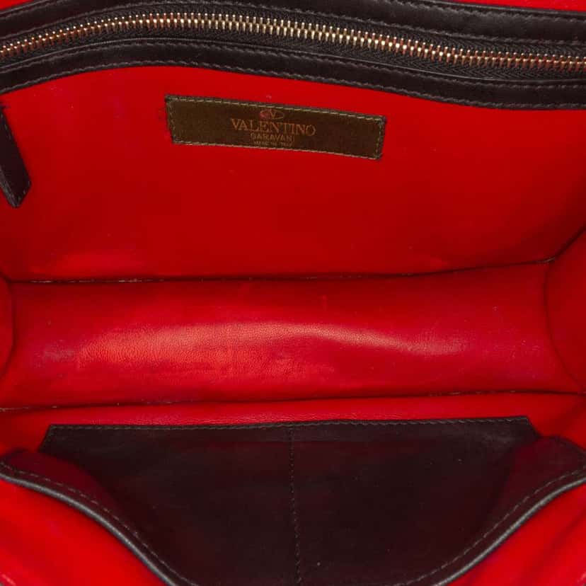 Valentino Medium Nappa and Canvas Camouflage Rockstud Glam Lock Crossbody Red Leather Good condition - Model View
