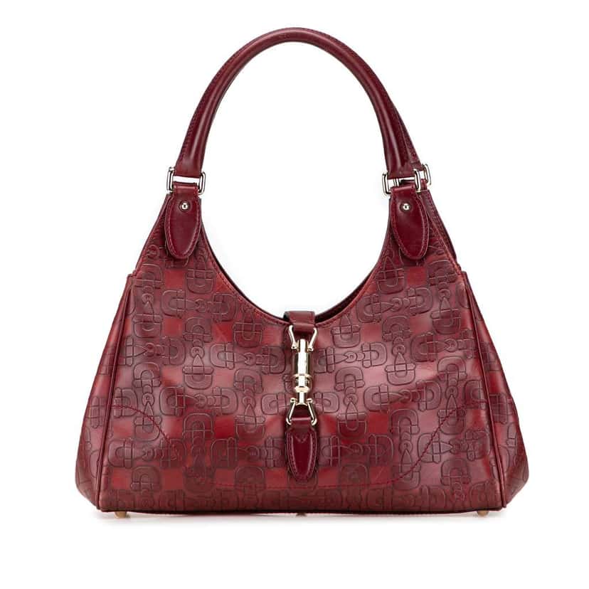 Gucci Embossed Leather Horsebit Jackie Bardot Shoulder Bag Red Leather Good condition - Front View