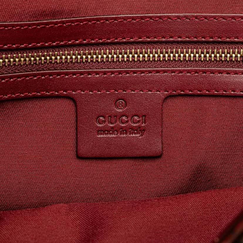Gucci Embossed Leather Horsebit Jackie Bardot Shoulder Bag Red Leather Good condition - Box View