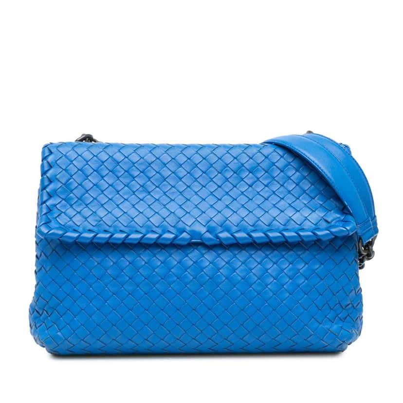 Bottega Veneta Medium Nappa Intrecciato Olimpia Shoulder Bag Blue Leather Good condition - Front View