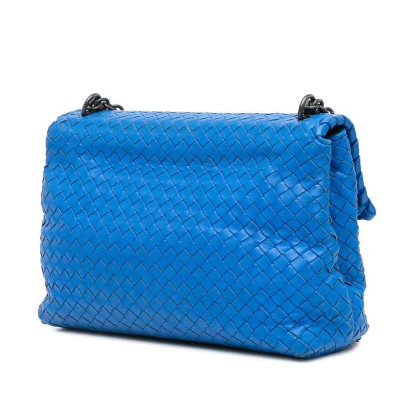 Bottega Veneta Medium Nappa Intrecciato Olimpia Shoulder Bag Blue Leather Good condition - Back View