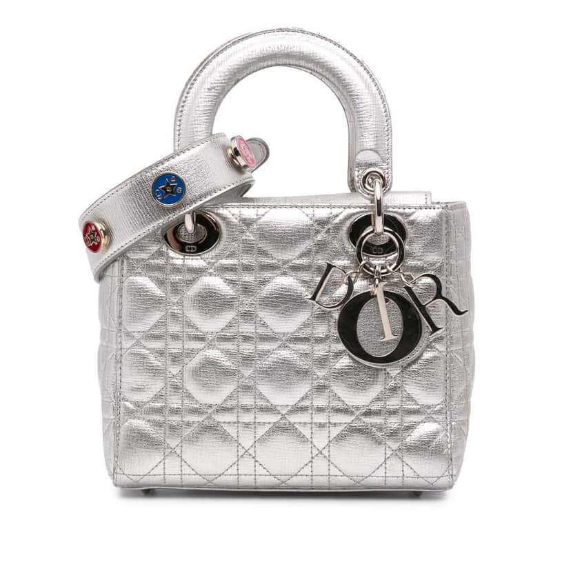 Dior Small Metallic Grained Calfskin Cannage My ABCDior Lady Dior Silver Leather Good condition - Front View