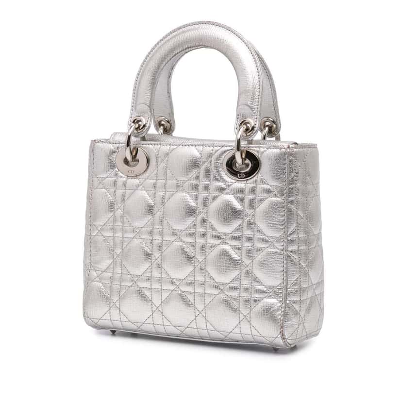 Dior Small Metallic Grained Calfskin Cannage My ABCDior Lady Dior Silver Leather Good condition - Back View