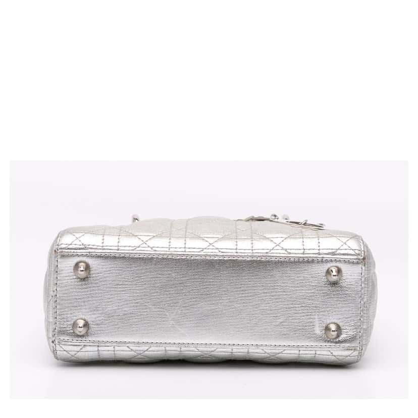Dior Small Metallic Grained Calfskin Cannage My ABCDior Lady Dior Silver Leather Good condition - Inside View