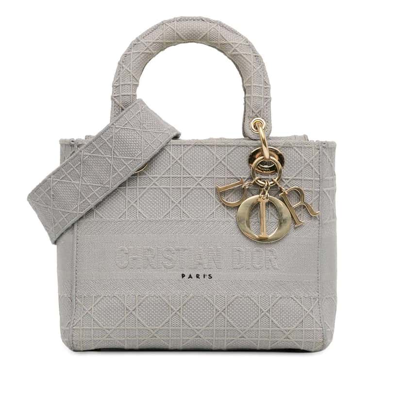 Dior Medium Canvas Cannage Lady D Lite Grey Canvas Very good condition - Front View