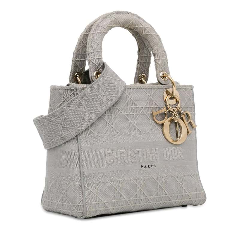 Dior Medium Canvas Cannage Lady D Lite Grey Canvas Very good condition - Back View