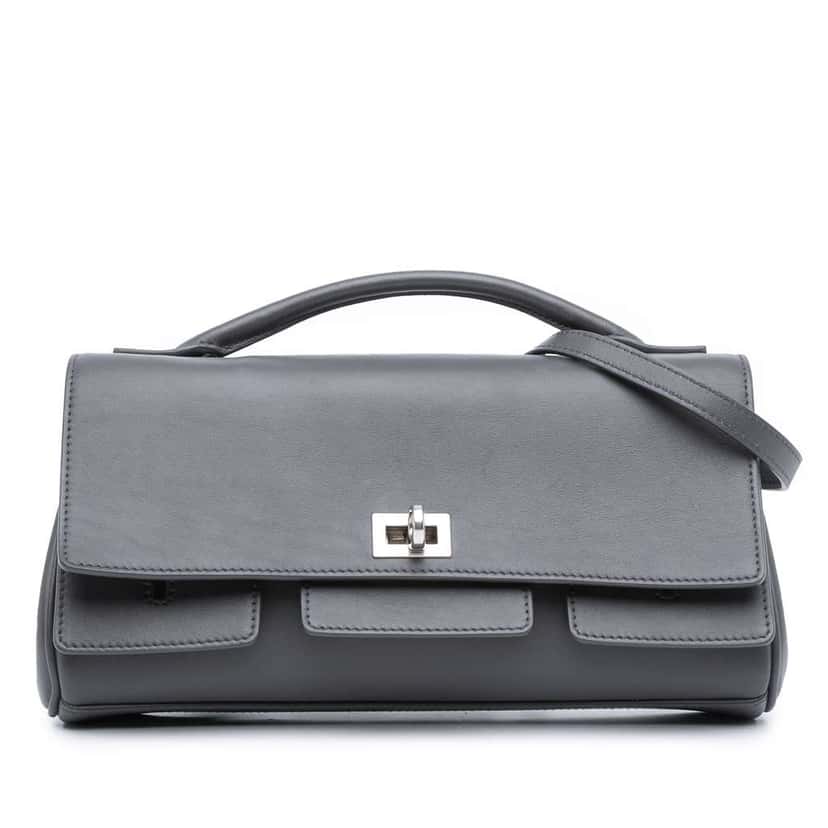 Balenciaga Small Smooth Calfskin Bel Air Clutch On Strap Grey Leather Good condition - Front View
