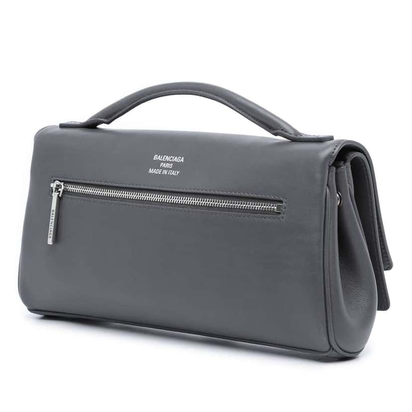 Balenciaga Small Smooth Calfskin Bel Air Clutch On Strap Grey Leather Good condition - Back View