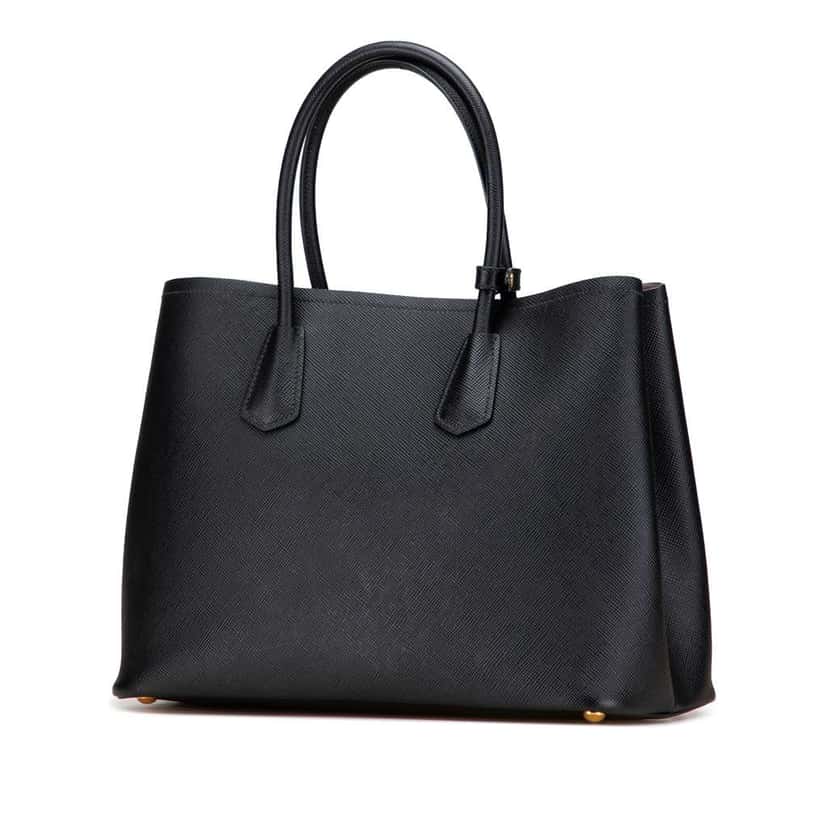 Prada Medium Saffiano Cuir Double Satchel Black Leather Good condition - Back View