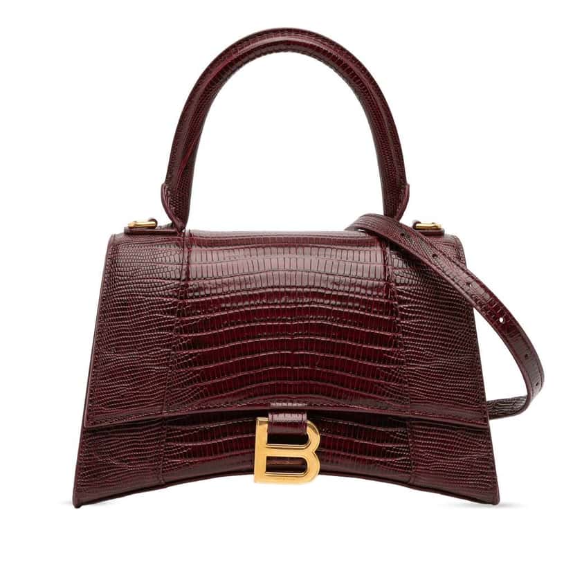 Balenciaga Small Lizard Embossed Calfskin Hourglass Top Handle Bag Red Leather Good condition - Front View