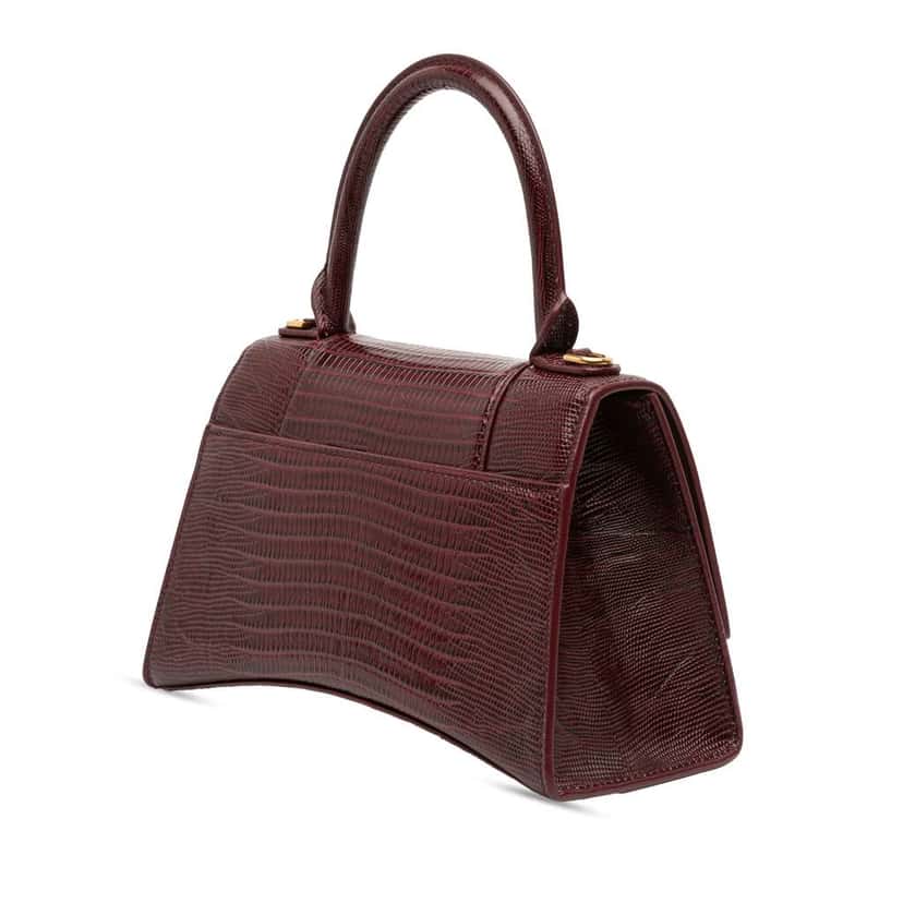 Balenciaga Small Lizard Embossed Calfskin Hourglass Top Handle Bag Red Leather Good condition - Back View