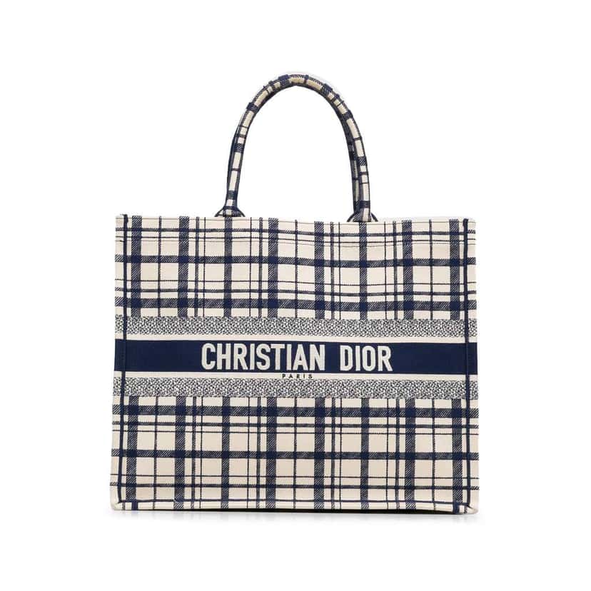 Dior Large Check n Dior Book Tote Blue Canvas Good condition - Front View