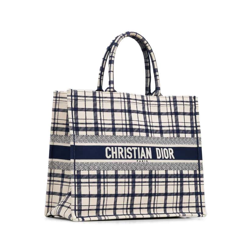 Dior Large Check n Dior Book Tote Blue Canvas Good condition - Back View