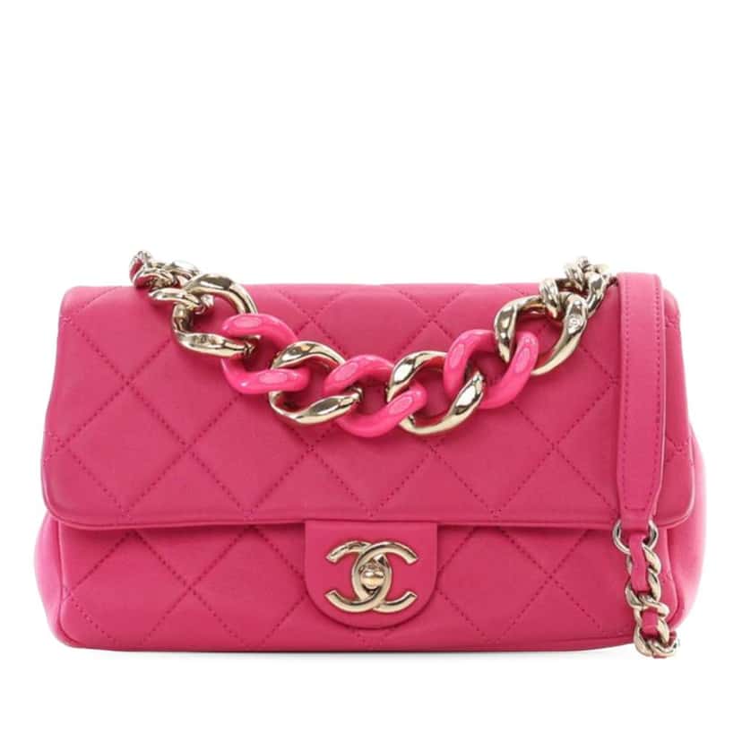 Chanel Small Lambskin Elegant Chain Single Flap Pink Leather Good condition - Front View