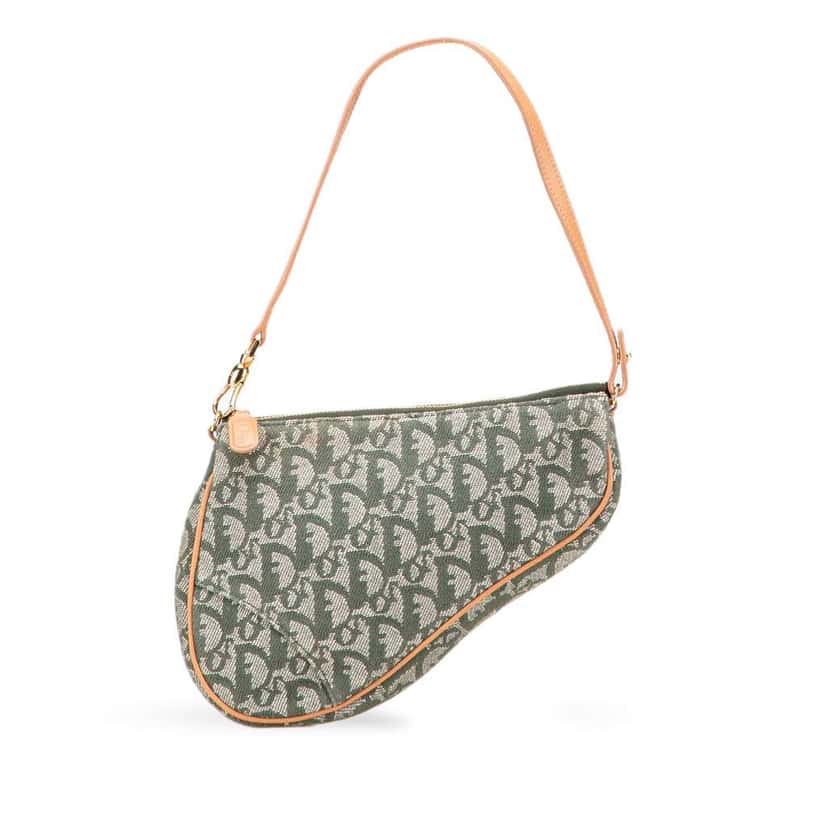 Dior Mini Diorissimo Canvas Saddle Pochette Green Canvas Good condition - Front View
