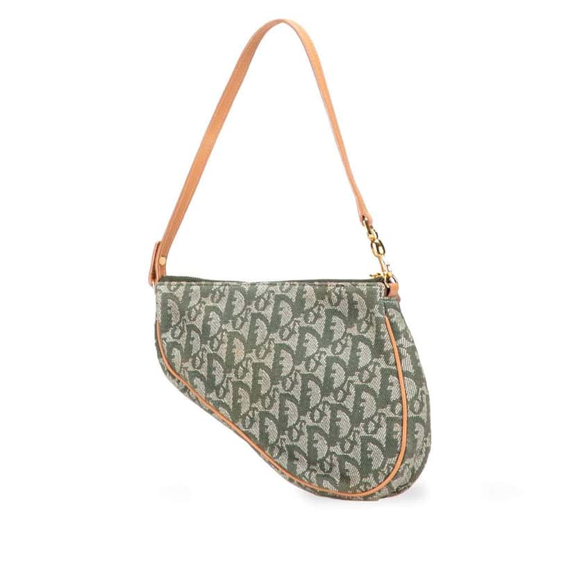 Dior Mini Diorissimo Canvas Saddle Pochette Green Canvas Good condition - Back View