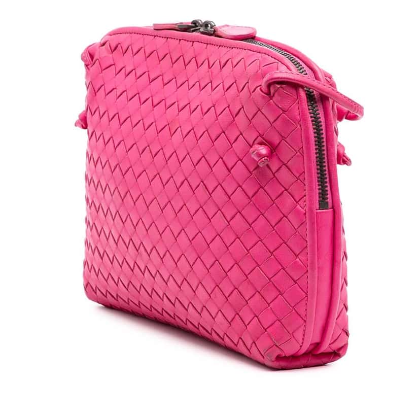 Bottega Veneta Nappa Intrecciato Nodini Crossbody Pink Leather Good condition - Back View