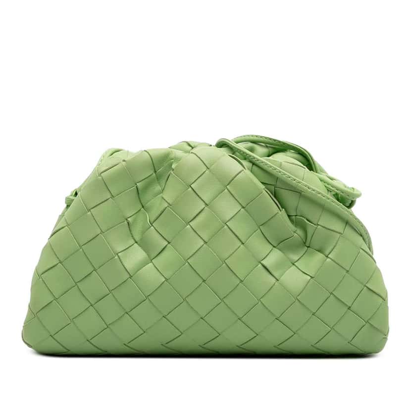 Bottega Veneta Nappa Intrecciato The Mini Pouch Crossbody Green Leather Good condition - Front View