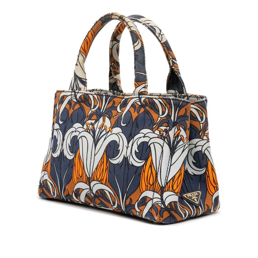 Prada Small Floral Printed Canvas Canapa Satchel Blue Canvas Good condition - Back View