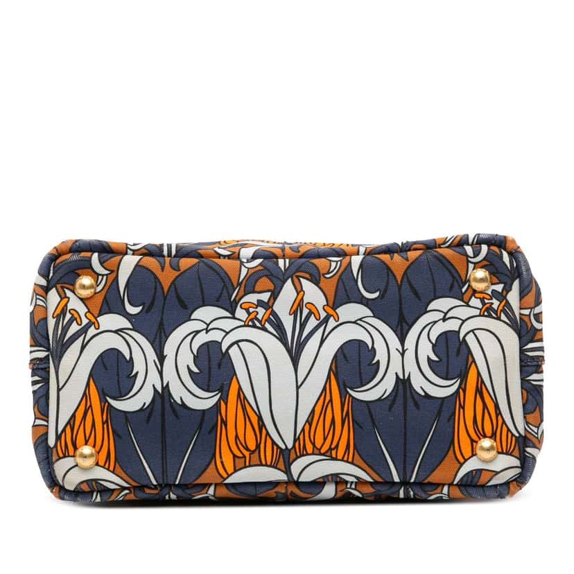Prada Small Floral Printed Canvas Canapa Satchel Blue Canvas Good condition - Inside View