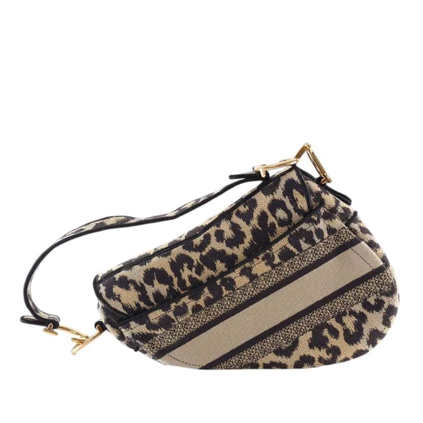 Dior Mizza Embroidered Canvas Leopard Saddle Bag Brown Canvas Good condition - Inside View
