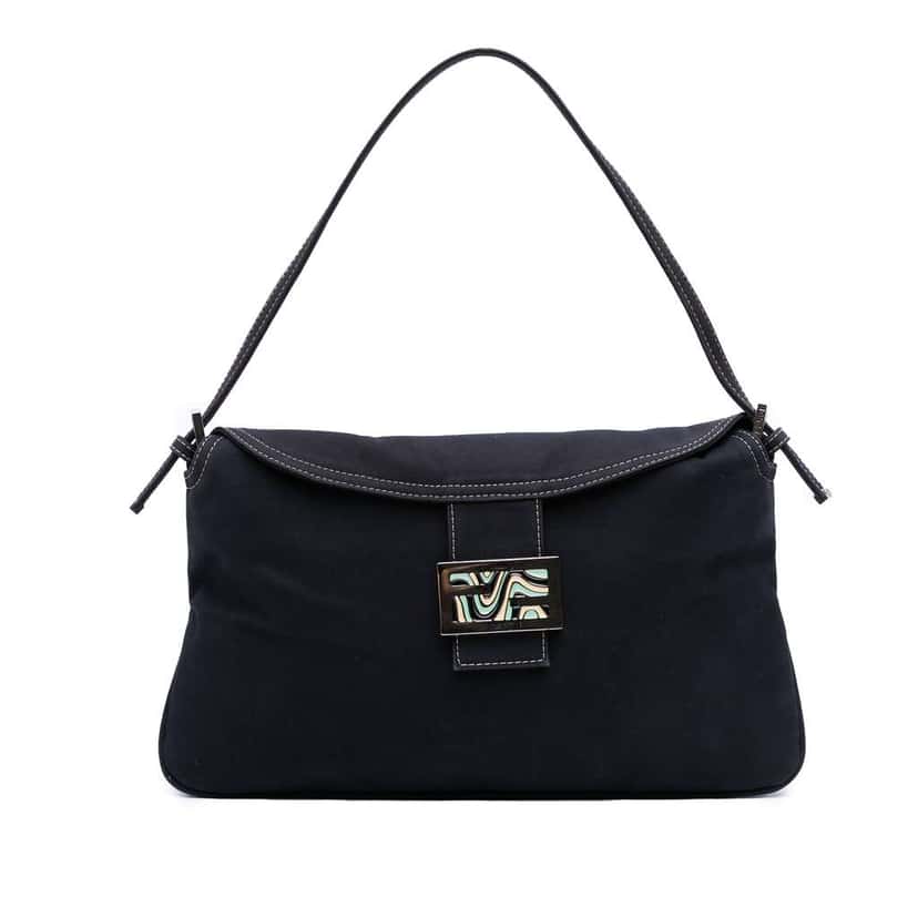 Fendi Canvas FF Marble Double Flap Shoulder Bag Blue Canvas Good condition - Front View