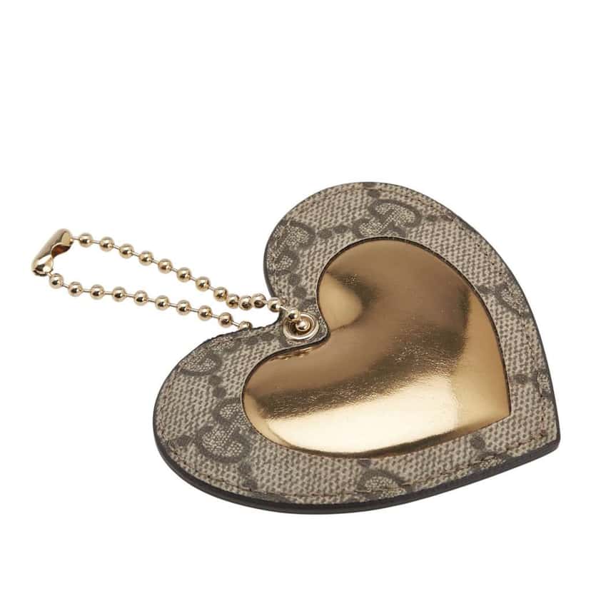 Gucci GG Supreme Heart Charm Key Chain Brown Canvas Good condition - Front View