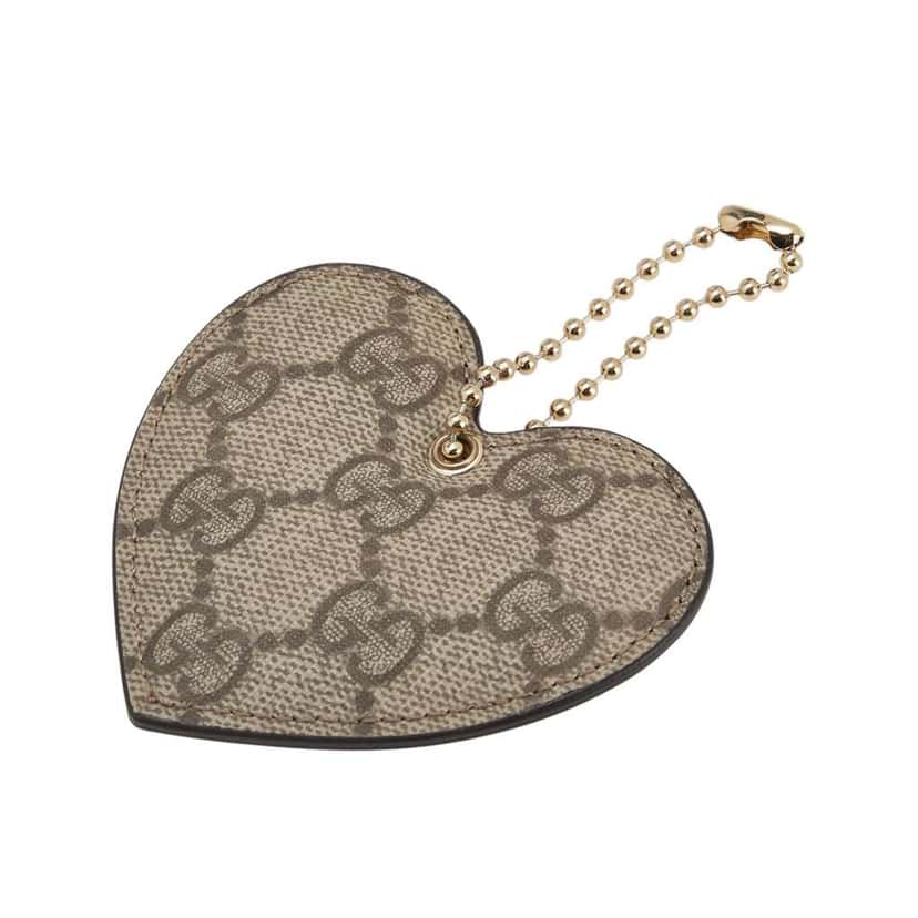 Gucci GG Supreme Heart Charm Key Chain Brown Canvas Good condition - Back View