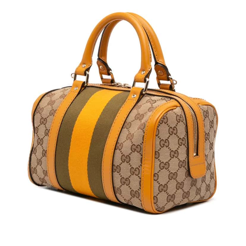 Gucci Small GG Canvas Web Joy Boston Bag Brown Canvas Good condition - Back View