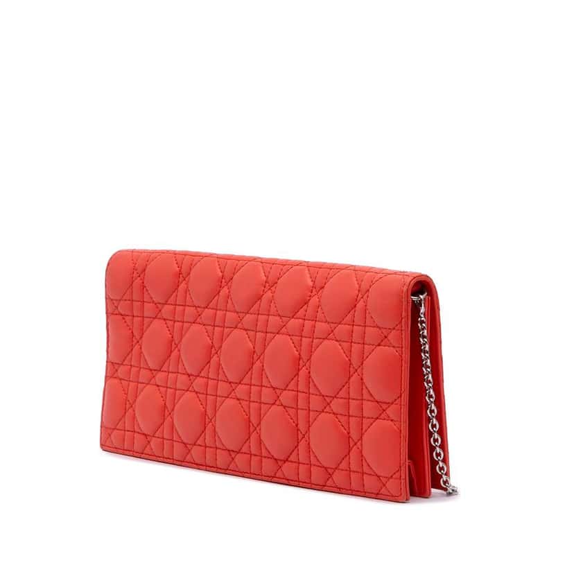 Dior Lambskin Cannage Lady Dior Wallet On Chain Orange Leather Good condition - Back View